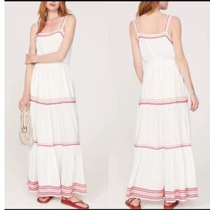 SPLENDID White Pink Cotton Colorful Trim Riviera Maxi Dress Size Extra Large